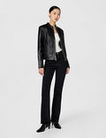 Cole Haan Women's Zip Front Leather Coat Zip Front, Fully Lined, Leather, 21 In Length, Daily Wear, Vacation
