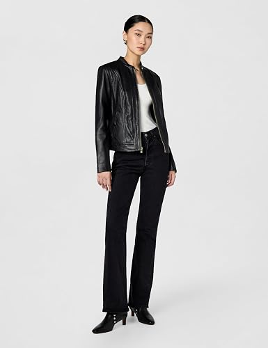 Cole Haan Women's Zip Front Leather Coat Zip Front, Fully Lined, Leather, 21 In Length, Daily Wear, Vacation