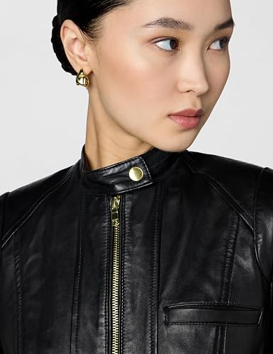Cole Haan Women's Zip Front Leather Coat Zip Front, Fully Lined, Leather, 21 In Length, Daily Wear, Vacation