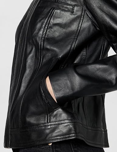 Cole Haan Women's Zip Front Leather Coat Zip Front, Fully Lined, Leather, 21 In Length, Daily Wear, Vacation